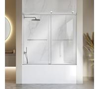VEVOR Mampara de Ducha para Bañera 1524x1524 mm Puerta de Ducha sin Marco | Mampara de Bañera Corredera, 2 Paneles, Vidrio Templado de Seguridad de 8 mm, Asas de Acero Inoxidable de Color Plateado
