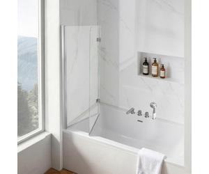 VEVOR Mampara de Ducha Plegable para Bañera 1200x1400 mm Puerta de Vidrio | Mampara de Bañera sin Marco, Cristal Templado de Seguridad 6 mm, 2 Bisagras, 180° Plegable, Perfil de Aluminio, Plateado