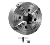 VEVOR Mandril de Torno de 4 Mordazas 25cm Autocentrante Rango de Sujeción de 15-250 mm con Tornillos de Fijación con Llave en T, Mordazas Reversibles, Interior/Exterior para Torno de Madera y Metal