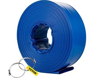 VEVOR Manguera de Descarga de 101,6mm x 32m Manguera Plana de Tela de PVC Manguera de Drenaje de Alta Resistencia con Abrazaderas Resistente a la Intemperie para Piscinas y Transferencia de Agua, Azul