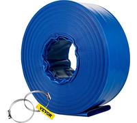 VEVOR Manguera de Descarga Manguera Plana de Tela de PVC de 38 mm x 32 m, Manguera de Drenaje Resistente con Abrazaderas, Resistente a la Intemperie para Piscina y Transferencia de Agua, Azul