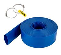 VEVOR Manguera de Descarga Manguera Plana de Tela de PVC de 38 mm x 32 m, Manguera de Drenaje Resistente con Abrazaderas, Resistente a la Intemperie para Piscina y Transferencia de Agua, Azul