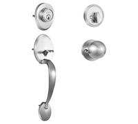 VEVOR Manija de Puerta de Entrada con Cerrojo Cerradura de Puerta Roseta con Perilla Interior Reversible Derecha-izquierda Espacio entre Orificios Ajustable para Dormitorio, Baño, Níquel Satinado