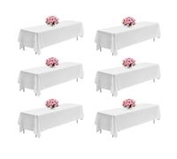 VEVOR Manteles Rectangulares, 2286 x 3353 mm, Reutilizables, Lavables a Máquina, de Tela 100% Poliéster, para Fiestas, Bodas, Banquetes o Cualquier Otra Decoración Festiva, Color Blanco, 6 uds
