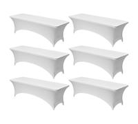 VEVOR Manteles Rectangulares de Licra Elástica para Mesas, Lavables y Antiarrugas, 95% Poliéster y 5% Elastano, para Fiestas, Bodas, Banquetes y Festivales, Blanco, 6 uds, 244 x 76 x 76 cm