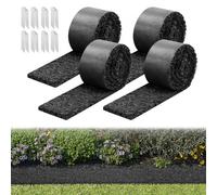 VEVOR Mantillo de Caucho para Paisajismo 305 x 11,5 cm Grosor de 1,3 cm, 4 Rollos de Mantillo de Caucho, Barrera Floral con Estacas, Bordes de Jardín Recortables, para Patios, Huertos, Frutales