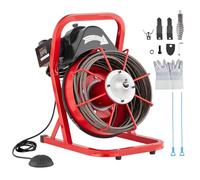 VEVOR Desbloqueador de Tuberías Eléctrico Máquina de Limpieza de Tuberías 12m x 0,95cm Limpiador de Tubos de Drenaje Manual con 4 Cortadores Accionamiento por Pie Neumático para Tuberías de 5-10 cm