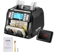 VEVOR Máquina Contadora de Dinero con Detección de Falsificaciones UV, MG, IR y DD, Máquina Contadora de Efectivo en USD y EUR con Modos de Adición y Lotes, LCD Grande y Pantalla Externa