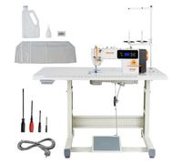 VEVOR Máquina de Coser Industrial, 550 W, Mesa de Costura Eléctrica, Alta Velocidad, con Cortahilos Automático Pantalla LCD Luz LED, Marco Metálico, Punto Cadena para Tela de Algodón Tejido Vaquero