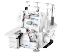 VEVOR Máquina de Coser Overlock, 1250 Puntadas por Minuto, Compatible con 3 y 4 Hilos, con Luz LED y Pies de Succión Fuertes, con Marco de Metal para Varios Tejidos, Blanco, 260 x 270 x 270 mm