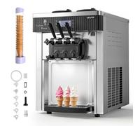 VEVOR Máquina de Helado Suave Comercial 3 Sabores 2200 W, Caudal de 20-28 L/h, Máquina para Hacer Helados Sobremesa con 2 Tolvas de 6 L, Agitación de Tolva, Preenfriado y Autolimpieza para Tiendas
