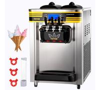 VEVOR Máquina de Helado Suave Rendimiento de 22-30 L/hora, Máquina de Helado Comercial de Encimera, 3 Sabores, Tolva de Mezcla de 6 L, para Heladerías, Panaderías, Restaurantes, 74,5 x 54 x 86 cm