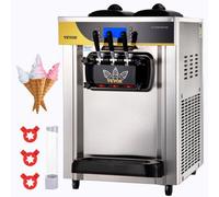 VEVOR Máquina de Helado Suave Rendimiento de 22-30 L/hora, Máquina de Helado Comercial de Encimera con Pantalla LCD, 3 Sabores, Tolva de Mezcla de 6 L, para Heladerías, Panaderías, Restaurantes
