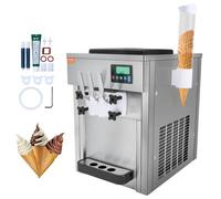 VEVOR Máquina de Helados Comercial 20 L/h 1800 W 3 Sabores Máquina para Hacer Helados 2 Tolvas de 4 L Independiente Pre-Refrigeración Limpieza Automática para Restaurante Bar Mercado Tienda