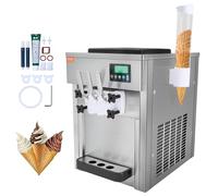 VEVOR Máquina de Helados Comercial 20 L/h 1800 W 3 Sabores Máquina para Hacer Helados 2 Tolvas de 4 L Independiente Pre-Refrigeración Limpieza Automática para Restaurante Bar Mercado Tienda