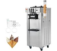VEVOR Máquina de Helados Comercial 21-31 L/h 3 Sabores Máquina para Hacer Helados Cilindro de Acero Inoxidable 2x4,3 L Panel LED Autolimpiante Refrigeración Nocturna para Yogur Café Snack-bars Mercado