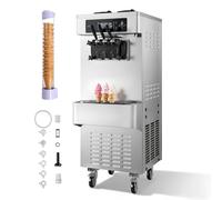 VEVOR Máquina de Helados Comercial 3 Sabores 1800 W Caudal de 20-28 L/h, Máquina para Hacer Helados 2 Tolvas de 6 L Independiente, Preenfriamiento con Alerta de Mezcla Baja para Restaurante, Tienda