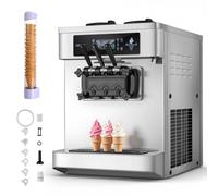 VEVOR Máquina de Helados Comercial 3 Sabores 1800 W Caudal de 20-28 L/h, Máquina para Hacer Helados con 2 Tolvas de 6 L Sobremesa, Preenfriamiento con Alerta de Mezcla Baja para Restaurante, Tienda