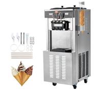 VEVOR Máquina de Helados Comercial 34-44 L/h 1850W 3 Sabores Máquina para Hacer Helados 2 Tolvas de 9 L Panel LED Uso Monocilindro Disponible Refrigeración Nocturna para Restaurante Bar Mercado Tienda
