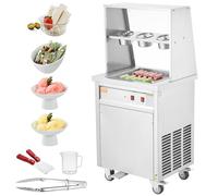 VEVOR Máquina de Hielo Enrollado 35x35x3,5 cm Plancha de Hielo Enrollado Comercial de Acero Inoxidable Máquina de Laminación de Hielo con Compresor y 2 Raspadores para Bares Cafeterías Confiterías