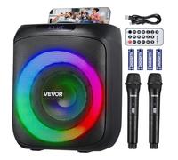 VEVOR Máquina de Karaoke para Adultos, 30 W Altavoz Bluetooth de 165,1 mm con 2 Micrófonos Inalámbricos, Luz LED, Función TWS, Asa, Compatible con Tarjeta Micro TF, USB, AUX para Karaoke en Casa