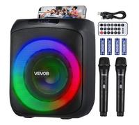 VEVOR Máquina de Karaoke para Adultos, 30 W Altavoz Bluetooth de 165,1 mm con 2 Micrófonos Inalámbricos, Luz LED, Función TWS, Asa, Compatible con Tarjeta Micro TF, USB, AUX para Karaoke en Casa