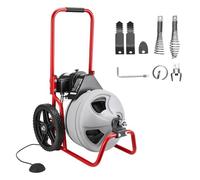 VEVOR Máquina de Limpieza de Desagües 22 m x 9,5 mm, Máquina de Limpieza de Tuberías con Alimentación Manual y Ruedas, con 4 Cortadores e Interruptor de Pedal Neumático, para Tubos de 5-10 cm