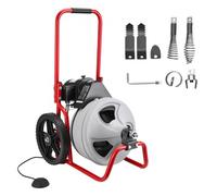 VEVOR Máquina de Limpieza de Desagües 22 m x 9,5 mm, Máquina de Limpieza de Tuberías con Alimentación Manual y Ruedas, con 4 Cortadores e Interruptor de Pedal Neumático, para Tubos de 5-10 cm