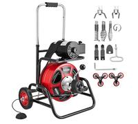 VEVOR Máquina de Limpieza de Desagües 30 m x 12,7 mm, Máquina de Limpieza de Tuberías con Alimentación Automática y Ruedas, Tambor Ajustable, 8 Cortadores y Pedal Neumático, para Tubos de 50-150 mm