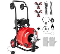 VEVOR Máquina de Limpieza de Desagües 30 m x 19 mm, Máquina de Limpieza de Tuberías con Alimentación Automática y Ruedas Combinadas, con 6 Cortadores y Pedal Neumático, para Tubos de 100 a 200 mm