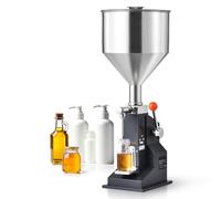 VEVOR Máquina de Llenado de Líquidos Pasta Manual 5-50 mL Llenadora de Botellas Ajustable de Acero Inoxidable con Tolva para Leche, Agua, Zumo, Aceite Esencial, Champú, Miel, Crema Cosmética