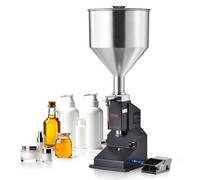 VEVOR Máquina de Llenado de Líquidos Pasta Neumática Llenadora de Botellas de Acero Inoxidable de 5-50 ml con Pedal para Leche, Agua, Zumo, Aceite Esencial, Champú, Miel, Loción Cosmética