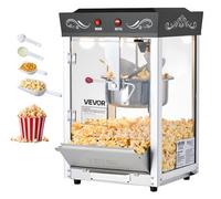 VEVOR Máquina de Palomitas con Hervidor de Acero Inoxidable, 800 W, 48 Tazas, Estilo Cine, con 2 Botones de Control, Pared de Cristal, Puerta de Policarbonato, 1 Cucharada y 3 Cucharas, Negro