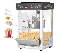 VEVOR Máquina de Palomitas con Hervidor de Acero Inoxidable, 800 W, 48 Tazas, Estilo Cine, con 2 Botones de Control, Pared de Cristal, Puerta de Policarbonato, 1 Cucharada y 3 Cucharas, Negro