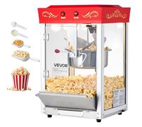 VEVOR Máquina de Palomitas con Hervidor de Acero Inoxidable de 0,2 kg, 800 W, 48 Tazas, Estilo Cine, con Control de 2 Botones, Puerta de PC con Panel de Vidrio, 1 Cucharada y 3 Cucharas, Rojo