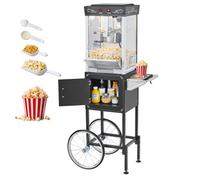 VEVOR Máquina de Palomitas con Hervidor y Carrito, 800 W, 48 Tazas por Carga, Control de 2 Botones, Pared de Vidrio, Puerta de Policarbonato, 1 Cucharada y 3 Cucharas, por Estilo Teatral, Negro