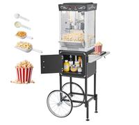 VEVOR Máquina de Palomitas con Hervidor y Carrito, 800 W, 48 Tazas por Carga, Control de 2 Botones, Pared de Vidrio, Puerta de Policarbonato, 1 Cucharada y 3 Cucharas, por Estilo Teatral, Negro