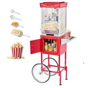 VEVOR Máquina de Palomitas con Hervidor y Carrito, 800 W, 48 Tazas por Carga, Control de 2 Botones, Pared de Vidrio, Puerta de Policarbonato, 1 Cucharada y 3 Cucharas, Tojo, para 6-8 Personas