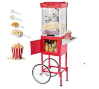 VEVOR Máquina de Palomitas con Hervidor y Carrito, 800 W, 48 Tazas por Carga, Control de 2 Botones, Pared de Vidrio, Puerta de Policarbonato, 1 Cucharada y 3 Cucharas, Tojo, para 6-8 Personas