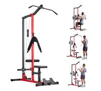 VEVOR Máquina de Polea Dorsal 3 en 1, Máquina Polea Alta y Baja con Barra, Asiento Ajustable en 3 Niveles, Rodillo de Espuma Ajustable en 4 Niveles, Carga de 181 kg para Dorsal, Pecho, Tríceps