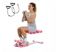 VEVOR Máquina de Sentadillas Profundas Ajustable, con 3 Bandas de Resistencia, Entrenador de Core y Glúteos Plegable, para Gimnasio en Casa, Rosa y Blanco, Carga de 136 kg, 800 x 400 x 760 mm