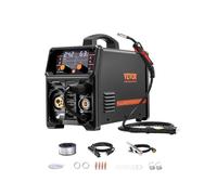 VEVOR Máquina de Soldadura de 200 A Sinérgica 5 en 1 MIG a Gas/MIG con Núcleo Fundente/STICK/LIFT TIG/MIG PLUSE con Tecnología de Inversor IGBT y Pantalla LCD, 6,1 KVA, 430 x 180 x 320 mm, Negro