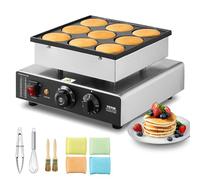 VEVOR Máquina Eléctrica Comercial para Panqueques Holandesa, 76 mm Diámetro, 850 W, Acero Inoxidable Antiadherente, Control Temperatura y Tiempo, para Cocina Casera, Restaurante, 320 x 300 x 180 mm