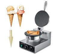 VEVOR Máquina Eléctrica para Hacer Conos de Helado, 1230 W, Molde Antiadherente para Rollitos de Huevo de Acero Inoxidable, con Control de Temperatura y Tiempo, Asa, para Restaurantes, Panaderías
