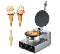 VEVOR Máquina Eléctrica para Hacer Conos de Helado, 1230 W, Molde Antiadherente para Rollitos de Huevo de Acero Inoxidable, con Control de Temperatura y Tiempo, Asa, para Restaurantes, Panaderías