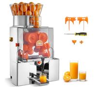 VEVOR Máquina Exprimidora Automática de Naranjas Comercial 120 W con Grifo, De Acero Inoxidable y PC, Con 2 Recipientes, Capacidad para Hasta 20 Naranjas por Minuto, Para Limones y Cítricos 55-80 mm