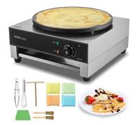 VEVOR Máquina para Crepes Comercial de Placa Plana de 1700 W, Acero Inoxidable Antiadherente, Estufa Circular de Escritorio para Panqueques y Cereales con Control de Temperatura, 435 x 455 x 225 mm
