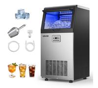 VEVOR Máquina para Fabricar Hielo 45 kg/24 h Almacenamiento de 7,3-13,3 kg, 36 Cubitos por Ciclo, de Acero Inoxidable, Independiente y Bajo Encimera, con Pantalla LED y Autolimpieza, para Restaurante