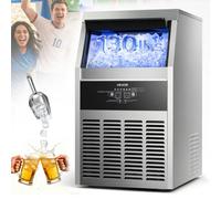 VEVOR Máquina para Fabricar Hielo 59 kg/24 h Almacenamiento de 7,3-14 kg, 50 Cubitos por Ciclo, de Acero Inoxidable, Independiente y Bajo Encimera, con Pantalla LED y Autolimpieza, para Restaurante