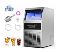 VEVOR Máquina para Fabricar Hielo 73 kg/24 h Almacenamiento 7,3-13,3kg, 55 Cubitos por Ciclo, de Acero Inoxidable, Independiente y Bajo Encimera, con Pantalla LED y Autolimpieza, para Bar, Restaurante